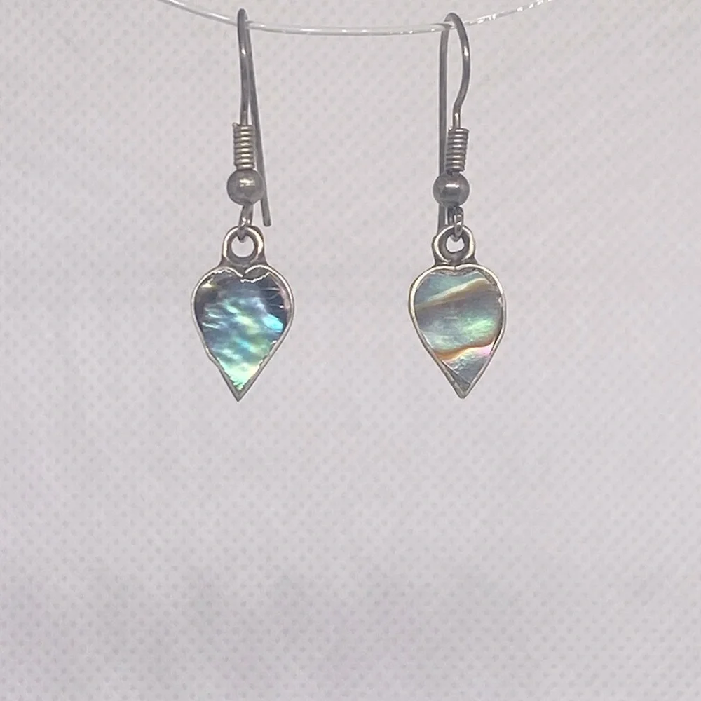 Vintage Alpaca Mexico Abalone Inlay Heart Earrings
